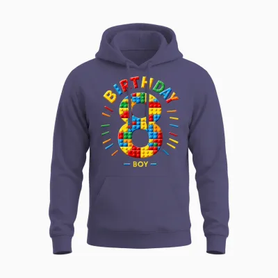 Master Builder 8th Birthday Boy 8 Eight Years Building Blocks T-Shirt, Black Unisex Hoodie - Heather Sport Dark Navy