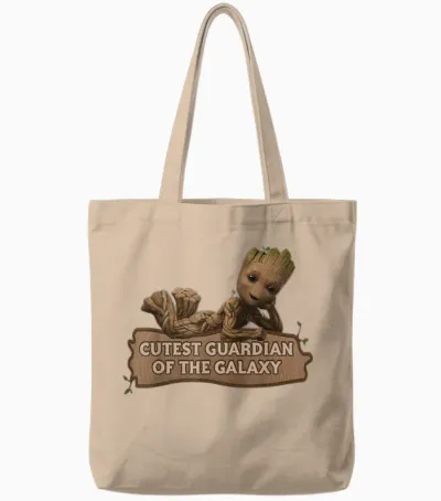 Marvel Studios' I Am Groot Cutest Guardian of the Galaxy T-Shirt, Black Tote Bags - Natural