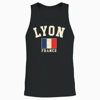 Vintage Lyon France French Flag Souvenir Graphic Retro Unisex Tank Top - Black