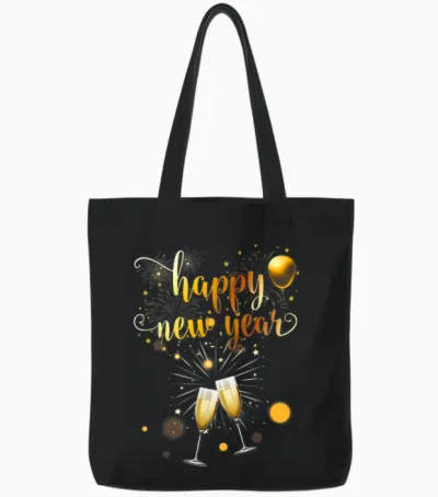 New Years Eve Party Supplies 2026 Happy New Year Fireworks Tote Bags - Black