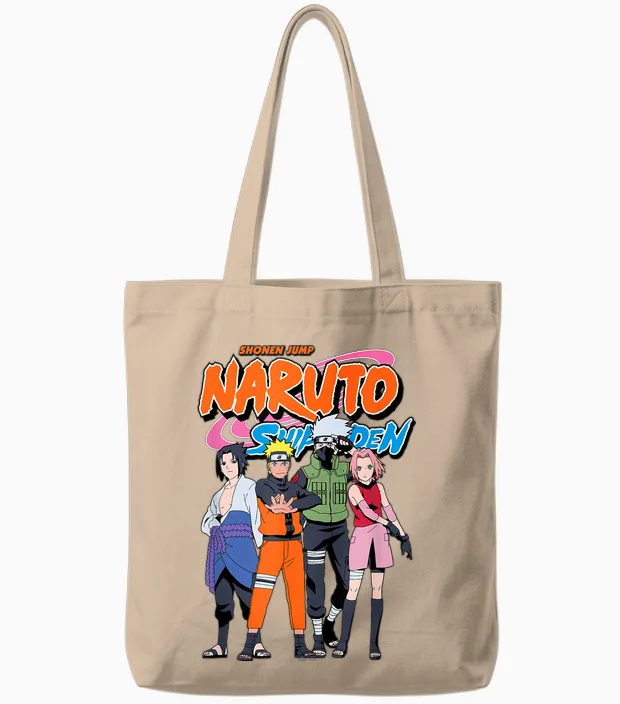 Naruto Shippuden Team 7 with Naruto Logo Anime Tote Bags in Natural