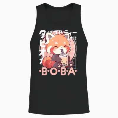 Red Panda Boba Tee Kawaii Bubble Tea Red Panda Anime Neko T-Shirt, Black Unisex Tank Top - Black