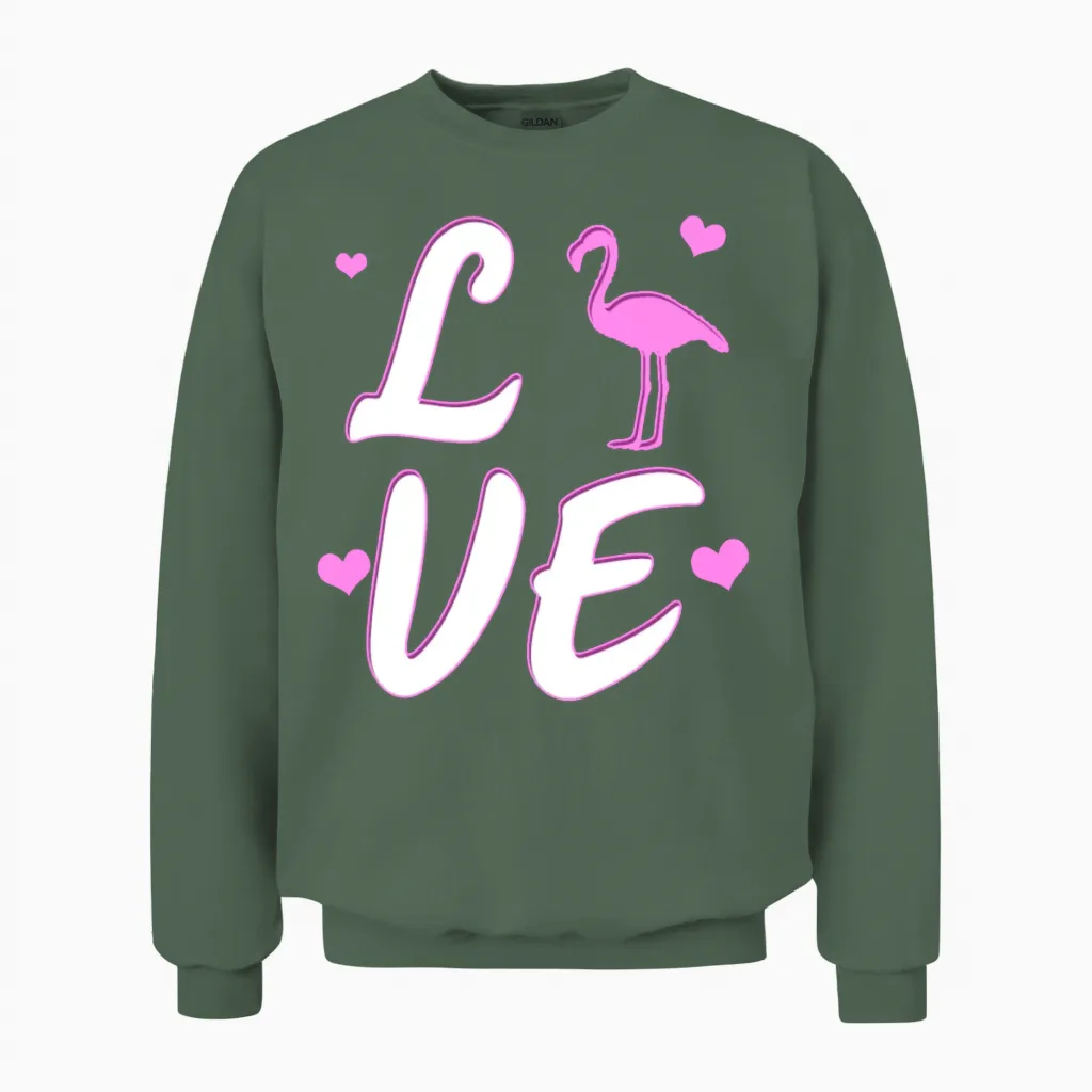Flamingo Pink Bird Animal Trend Flamingoe Gift Unisex Sweatshirt in Military Green