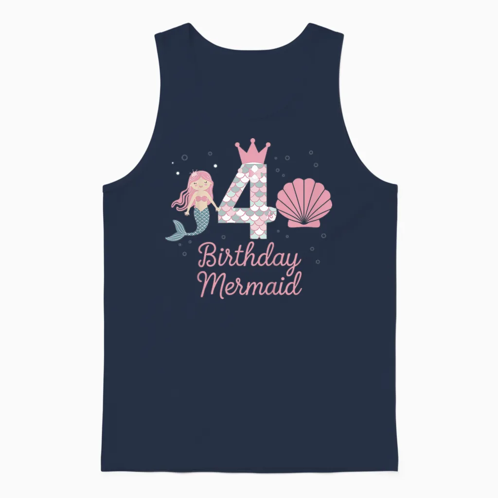 4. Geburtstag Meerjungfrau Mädchen 4 Jahre Alt Tochter Kind Unisex Tank Top in Navy
