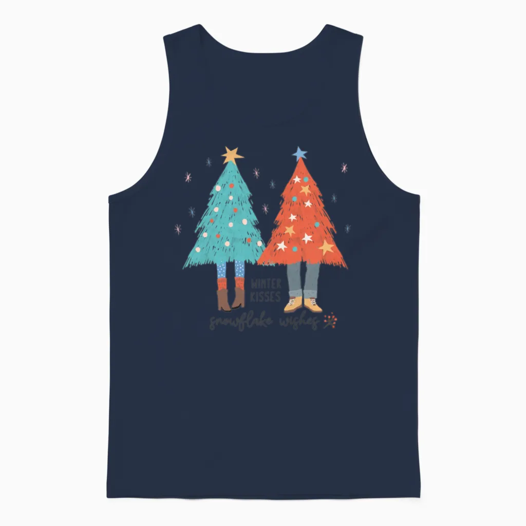 Retro Vintage Christmas Tree Unisex Tank Top - Navy