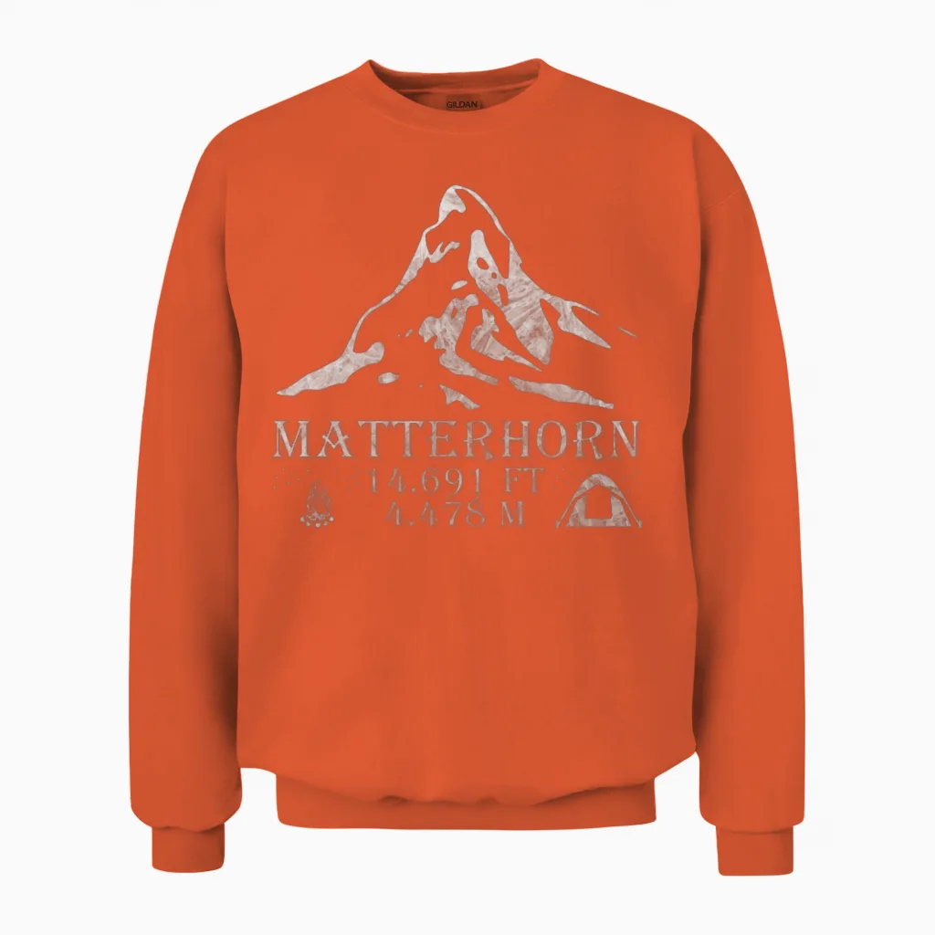 Matterhorn Mountain Hiking Altitude Alps Unisex Sweatshirt in Orange