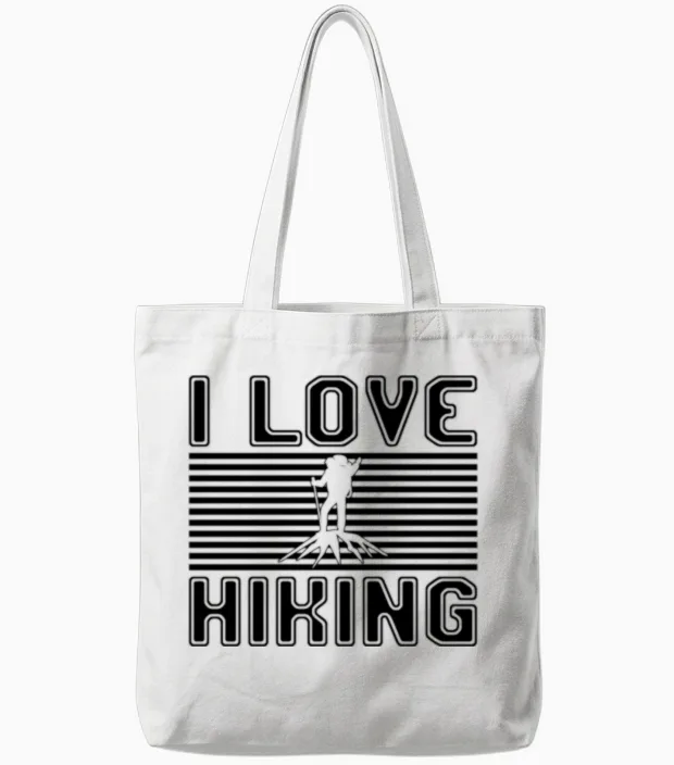 I Love Hiking & Outdoors Tote Bags in White