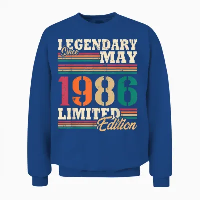 Vintage Mai 1986 Cadeau Anniversaire 40 Ans Hommes Femmes Unisex Sweatshirt - Royal