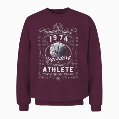 Vintage 1974 Basketball Birthday Gift Sport Hobby Unisex Sweatshirt - Maroon