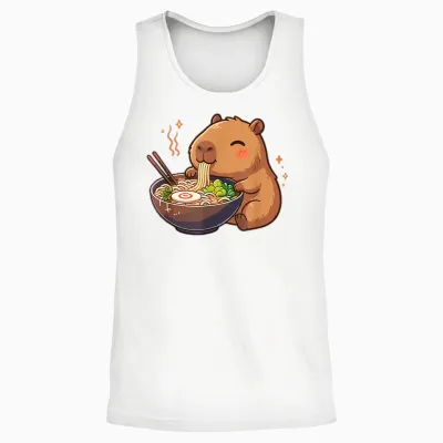 Capybara with Noodles Ramen Kawaii Capybara Unisex Tank Top - White