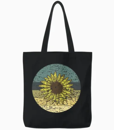 Retro Sunflower Tote Bags - Black