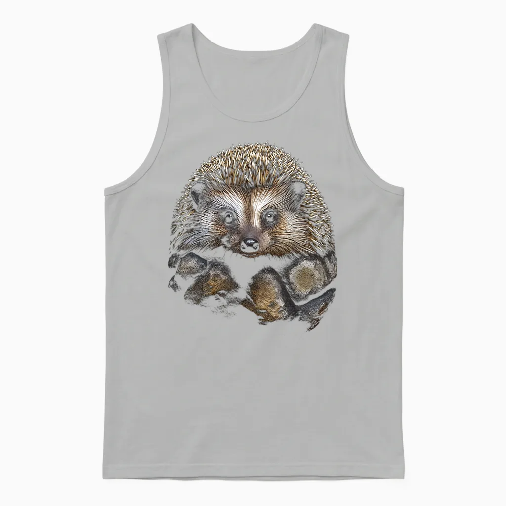 Hedgehog Animal Graphic Art Hedgehog T-Shirt, Black Unisex Tank Top in Ash