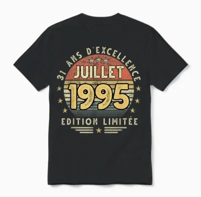 Juillet 1995 Cadeau Anniversaire Juillet 1995 31 Ans Homme Unisex T-Shirt - Black