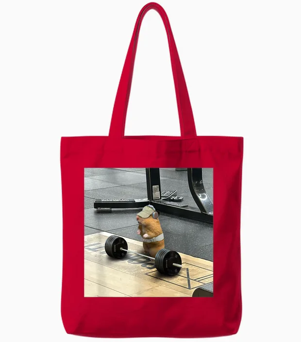 Hamster Deadlift Training Weightlifting Funny Hamster Tote Bags in Red