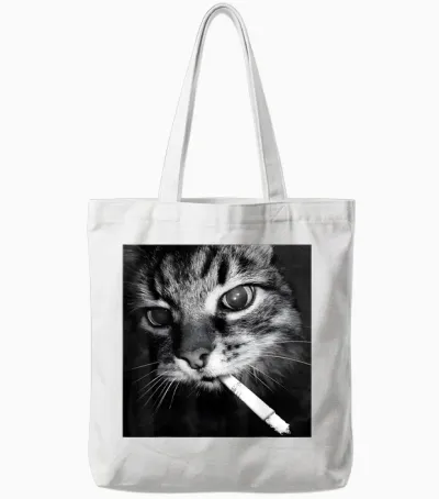 Cigarette Kitten Funny Smoking Cat Meme Stupid Brainrot Tote Bags - White