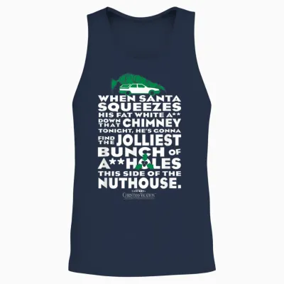 Warner Bros. Christmas Vacation Jolliest Bunch T-Shirt - Women's Unisex Small Red Short Sleeve Cotton Polyester Unisex Tank Top - Navy