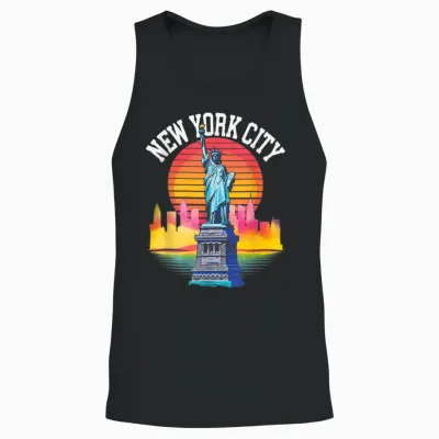 New York City Art Liberty Island Landmark T-Shirt, Black, S Unisex Tank Top - Black