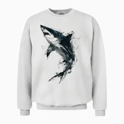 Shark Painting Art Abstract Animal Drawing Graphic Shark T-Shirt, White Unisex Sweatshirt - White