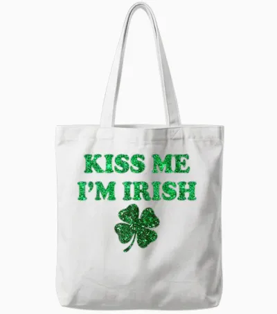 Kiss Me I'm Irish Funny Men Women Kids St Patricks Day Tote Bags - White