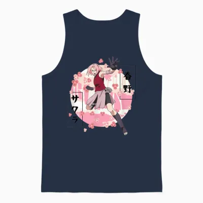 Naruto Shippuden Sakura Blossoms Anime Unisex Tank Top - Navy