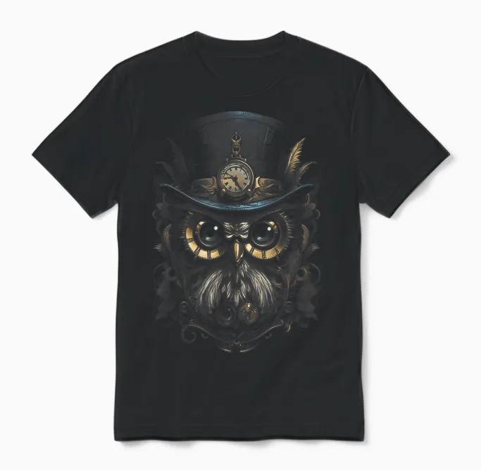 Steampunk Mechanische Eule Viktorianisch Vogel Unisex T-Shirt in Black