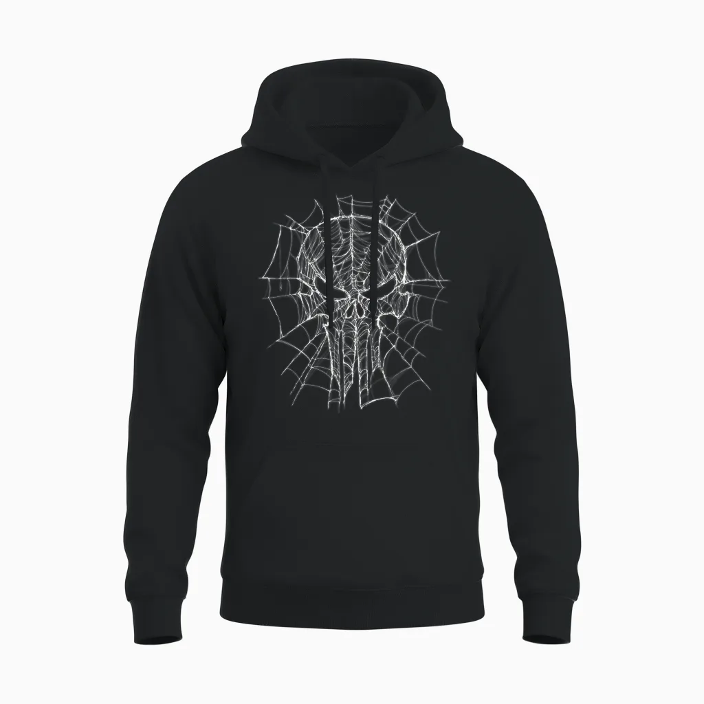 Marvel Studios Spider-Man: Bnd Movie 2026 Punisher Skull Web Unisex Hoodie in Black