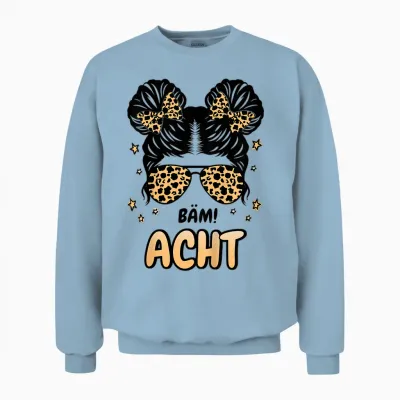 Kinder 8. Geburtstag Mädchen Messy Bun Bäm! Ich Bin Acht Unisex Sweatshirt - Light Blue