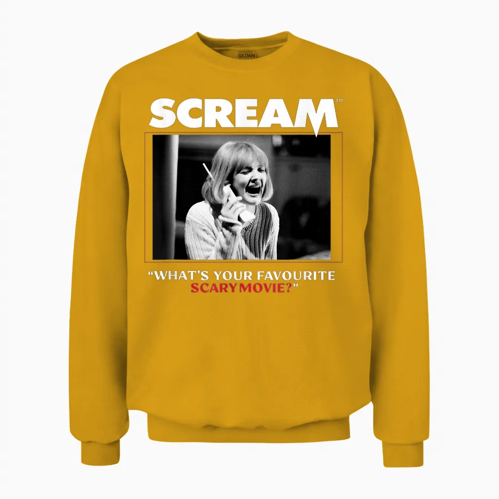 What's Your Favourite Scary Movie? Graphic Papl3015 Unisex Sweatshirt in Gold