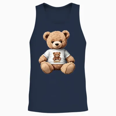'happy' Teddy Bear Gd Unisex Tank Top - Navy