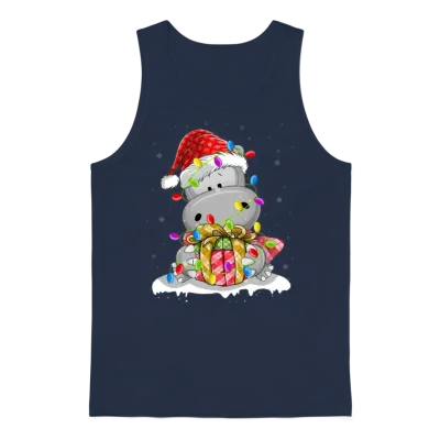 Hippopotamus Santa Christmas Tree Lighting Xmas Unisex Tank Top - Navy