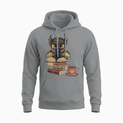 Funny Dragon Read Books Be Kind Stay Weird Book Lover Unisex Hoodie - Sport Grey