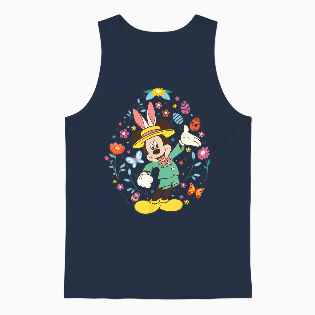 Disney Mickey Mouse with Bunny Ears and Easter Egg Spring Unisex Tank Top in Navy
