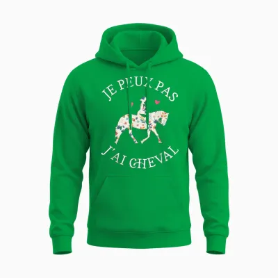 Je Peux Pas J'ai Cheval Humour Gift T-Shirt, Black, S Unisex Hoodie - Irish Green