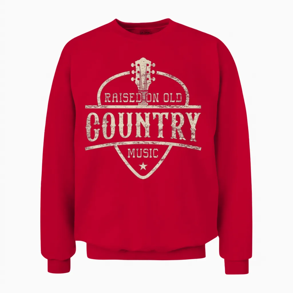 Raised on Old Country Music 80s 90s Vintage Southern Music Unisex Sweatshirt in Red