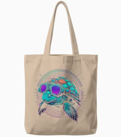 Retro Turtle Tote Bags - Natural