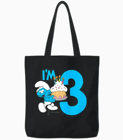 Kinder the Smurfs Schlumpfe Birthday I'm 3 Tote Bags - Black