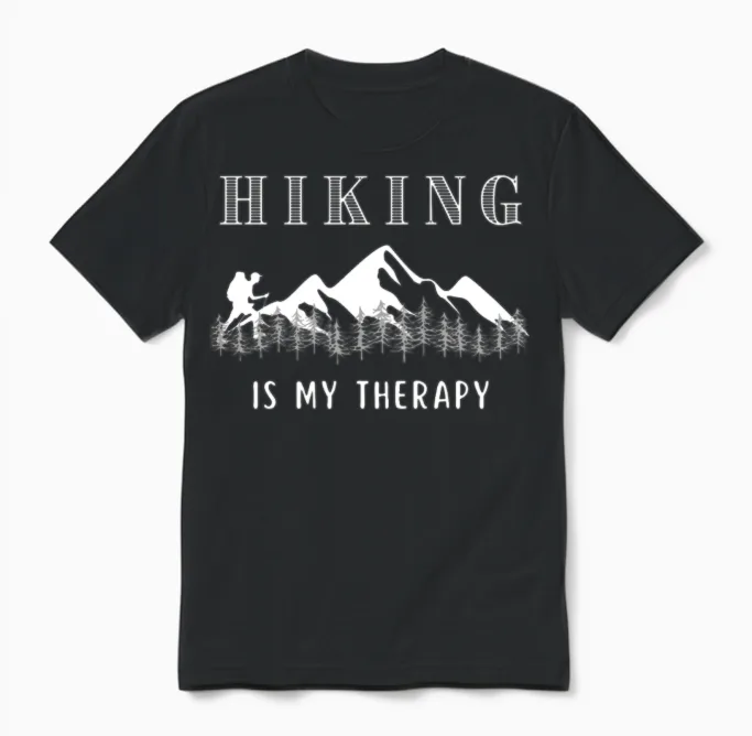 Hiking Is My Therapy - & Outdoors Unisex T-Shirt in Black