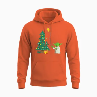 Star Wars Holiday Yoda Decorates Christmas Tree Unisex Hoodie - Orange