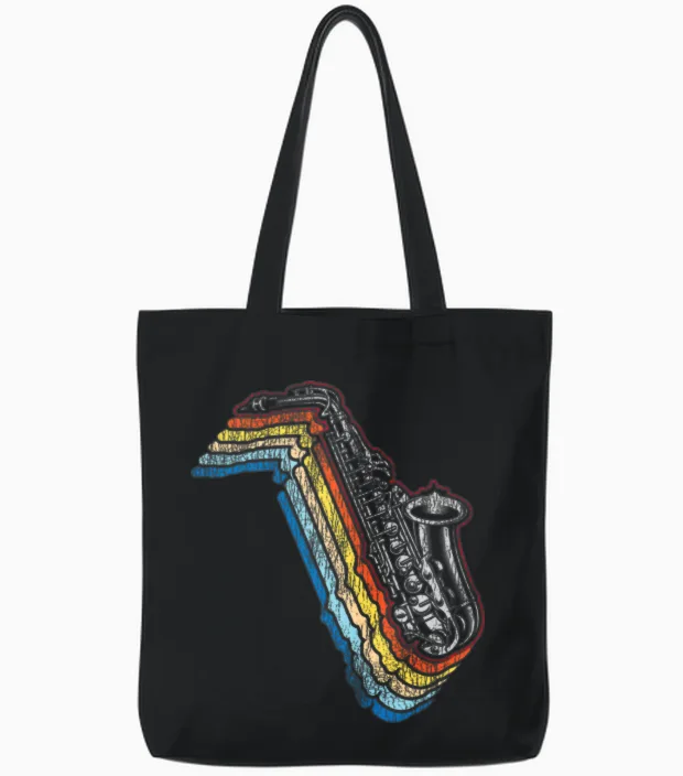 Saxophone Retro Vintage Tote Bags - Black