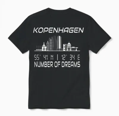 Skyline Kopenhagen Koordinaten Silhouette Stadtbild Dänemark Unisex T-Shirt - Black