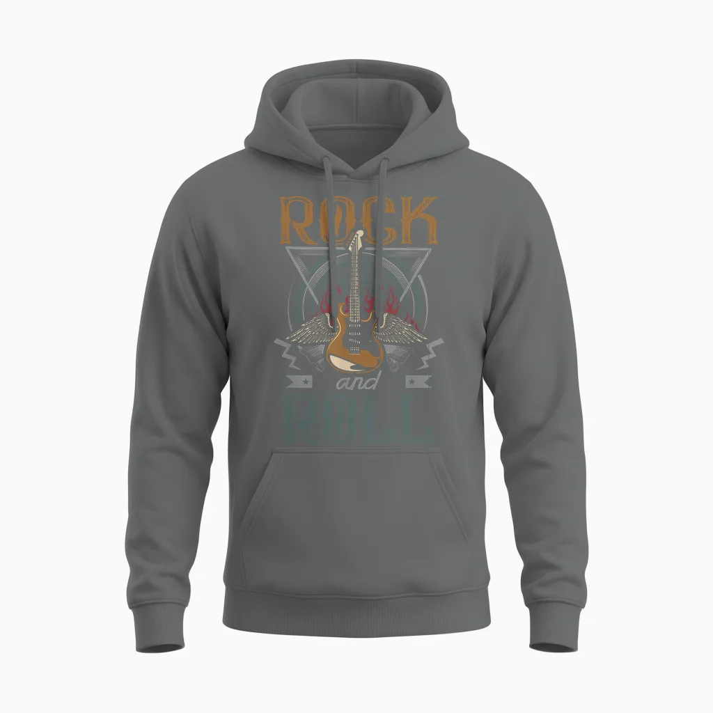 Vintage Retro 80s Rock & Roll Music Guitar Wings Unisex Hoodie in Graphite Heather