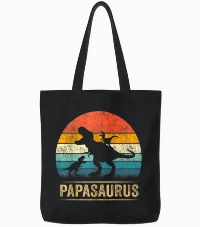 Papasaurus Dinosaur Papa Tyrannosaurus Dino Twin Pack Tote Bags - Black