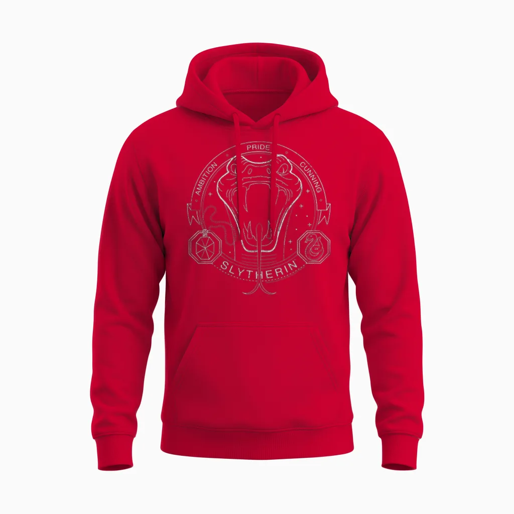 Harry Potter Slytherin Line Art Snake Symbol Unisex Hoodie in Red