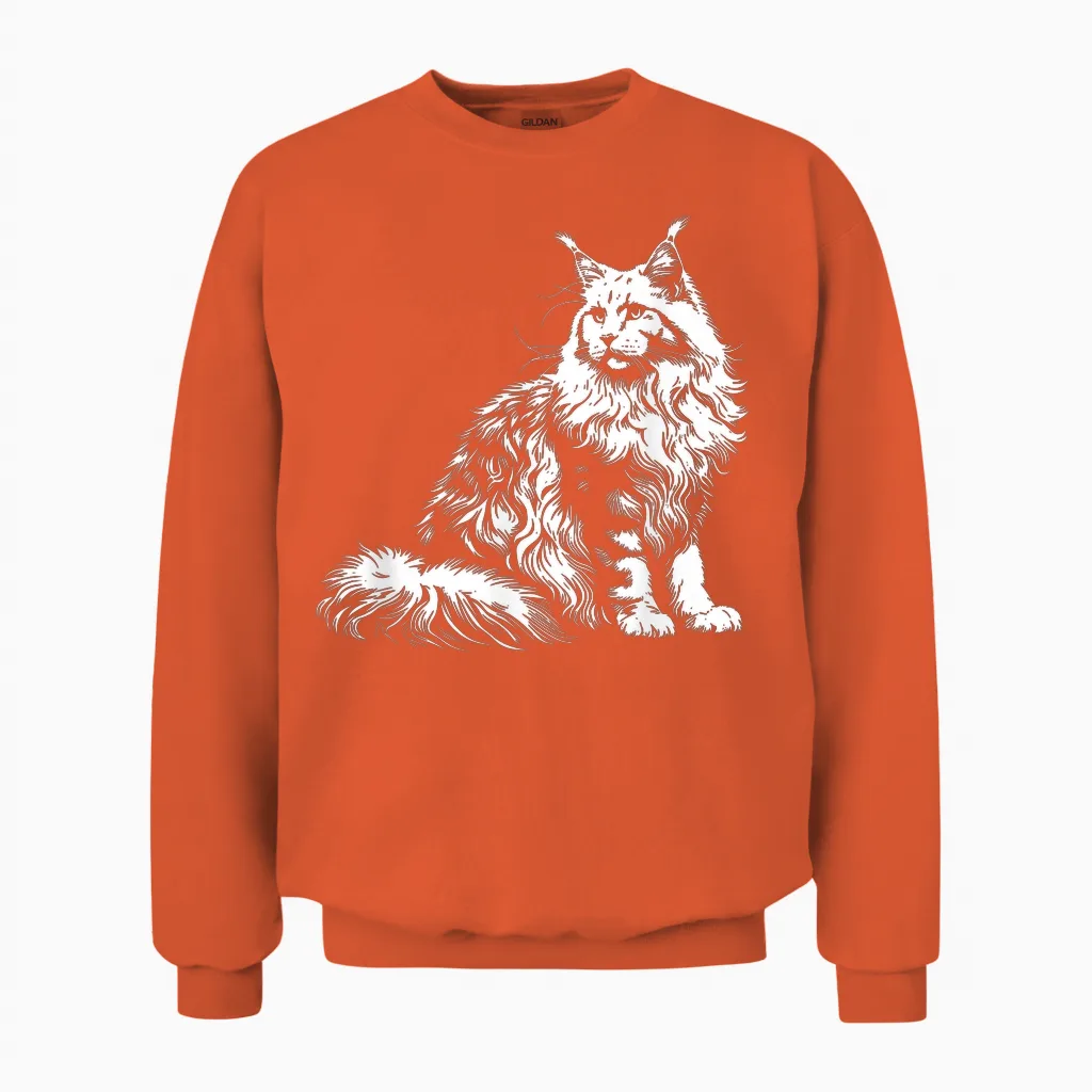 Cat Dad Mom Lover - Monochromatic Maine Coon T-Shirt, Black, S Unisex Sweatshirt in Orange
