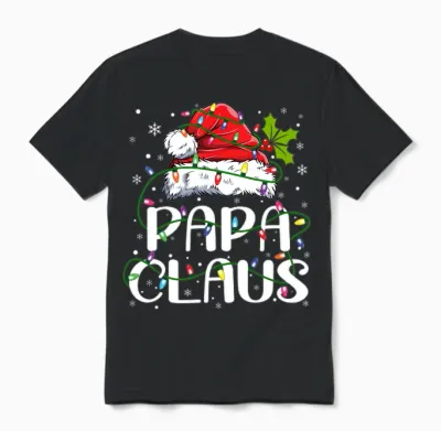 Papa Claus Christmas Lights Pajama Family Matching Unisex T-Shirt - Black