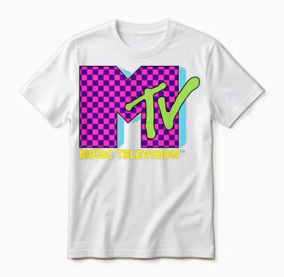 Mtv Music Television Retro 80's Neon Pink Checkerboard Logo Unisex T-Shirt - White