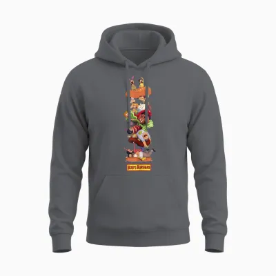 Bob's Burgers Group Shot Burger Stack Unisex Hoodie - Charcoal