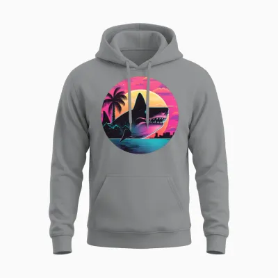 Retro Shark Lovers Design Unisex Hoodie - Sport Grey