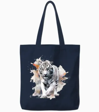 White Tiger Lover Kunstwerk | Tiermotiv Tiger Tote Bags - Navy