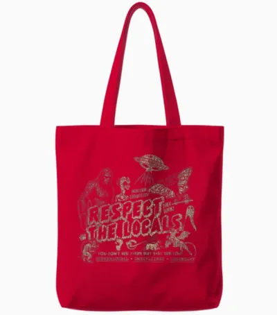 Respect the Locals Cryptids Folklure Funny Bigfoot Alien Tote Bags - Red
